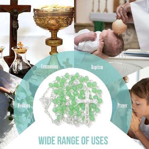 KOMI Crystal Rosary Beads with Jesus Crucifix, Catholic Necklace for Women First Communion Rosarios Wedding Rosary with Velvet Bag - style: 6MM-green