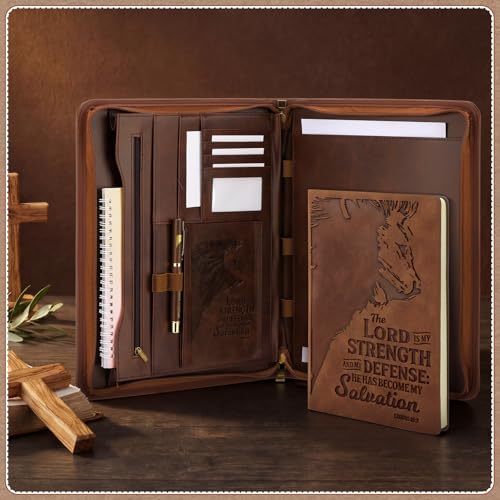 Fuyoooo 3 Pcs Lion Pastor Style Bible Verse Leather Portfolio Notebook Pens - style: Lion Pastor Style