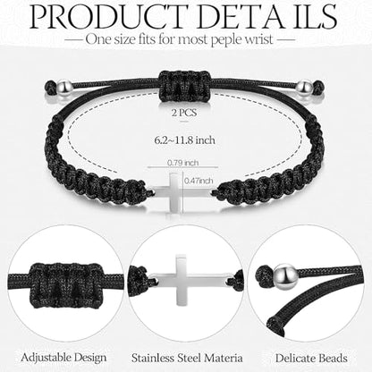Sureio 2 Pcs Christian Cross Matching Bracelets for Women Men - color: White/ Black