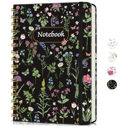 Lined Spiral Journal Notebook for Women, A5 Cute Hardcover Spiral Journals for Work, Note Taking, 150 Numbered Pages 100 GSM College Ruled Spiral Bound Notebook, 5.75" x 8.38", Spring Flowers - color: Spring Flowers