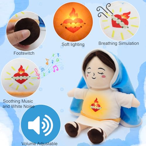 Breathing Plush Virgin Mary Doll 15" Sooth to Sleep Guardian Angel Plushie - color: White