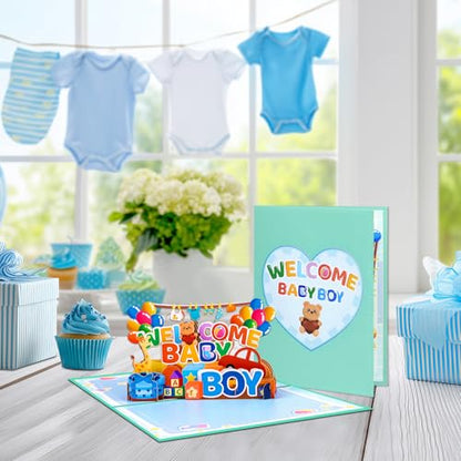 GREETING ART New Baby Boy Card, Baby Shower Pop Up Card for Boy - color: Baby Boy