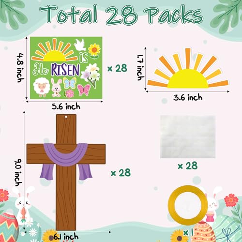 Haooryx Easter He is Risen Cross Craft Kit - 28 Pack Make Your Own Jesus Resurrection Cross Hanging Ornaments Thankful Craft for Church Sunday School Classroom Christian Easter Day Party Supply - style: He is Risen Cross