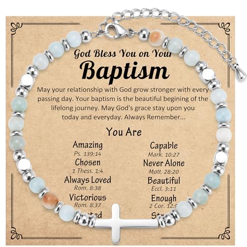 Christian Cross Bracelet for Girls Women, Easter Basket Stuffers - color: Baptism