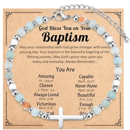 Christian Cross Bracelet for Girls Women, Easter Basket Stuffers - color: Baptism