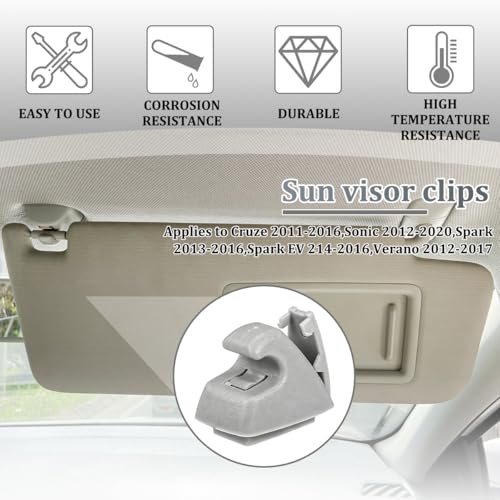 2PCS Car Sun Visor Clip Retainer, OEM#95994975 95994976 Vehicle Sun Visor Hook Bracket, Auto Sunvisor Holder Clip Replacement, Compatible with Cruze 2011-2016 Sonic 2012-2020 (Gray) - color: Gray