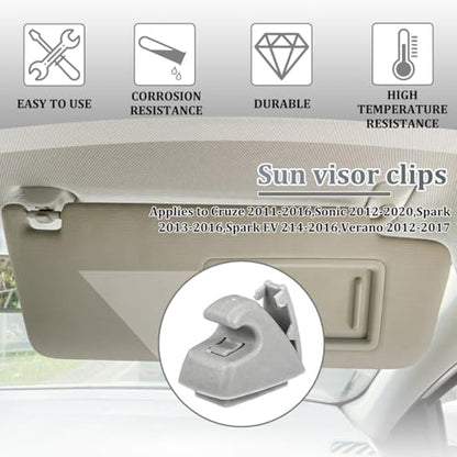 2PCS Car Sun Visor Clip Retainer, OEM#95994975 95994976 Vehicle Sun Visor Hook Bracket, Auto Sunvisor Holder Clip Replacement, Compatible with Cruze 2011-2016 Sonic 2012-2020 (Gray) - color: Gray
