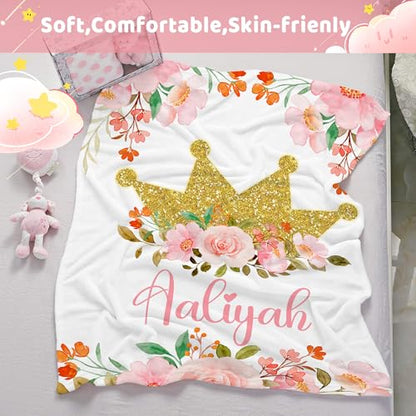 Personalized Baby Crown Blanket for Girls with Name - color: Crown