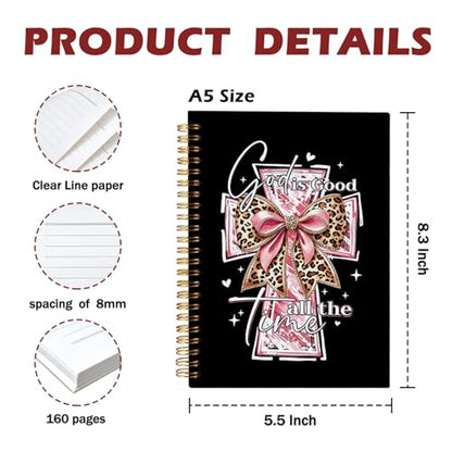 CFFJLHN Christian Glitter Spiral Notebook, God Is Good Journal, Christian Gifts for Women, Prayer Journal for Women & Men, Church Notes Journal, Scripture Hardcover Spiral Notebook 5.5x8.3in - color: 13