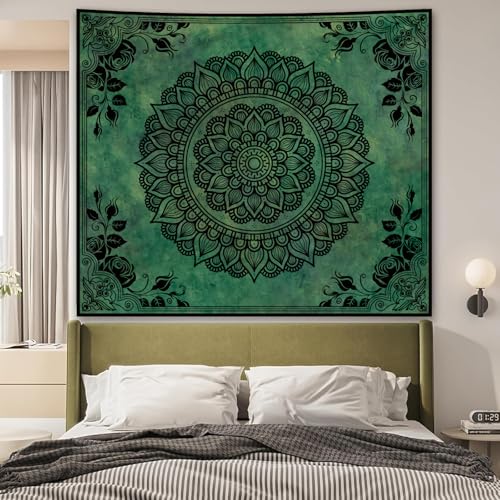 Green Boho Mandala Tapestry for Bedroom, Large Hippie Ceiling Wall Hanging - color: Green Tapestry, size: 60"L x 51"W