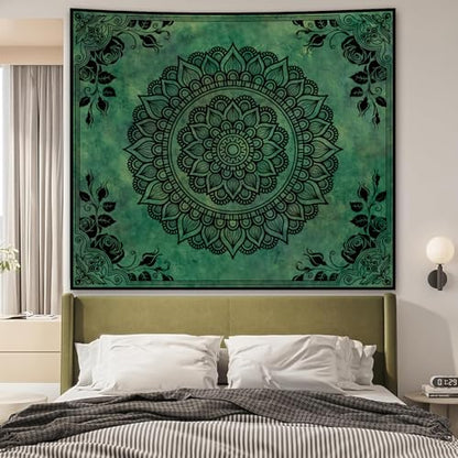 Green Boho Mandala Tapestry for Bedroom, Large Hippie Ceiling Wall Hanging - color: Green Tapestry, size: 79"L x 60"W