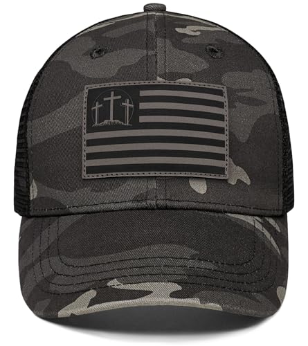 Christian Jesus Cross Hat - Faith Hats for Men Women - Religious Gifts for Thanksgiving Christmas - color: Faith Flag/Camo Grey