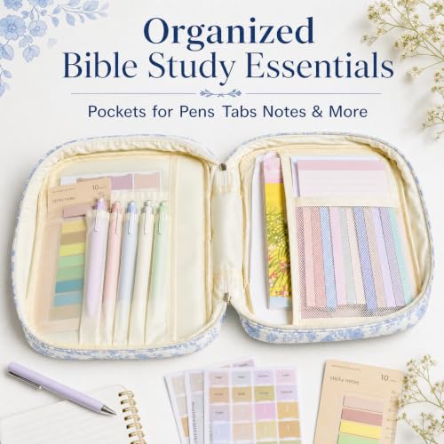 Bible Cover for Women Large Quilted Cotton Bible Bag with Handle Storag - color: Blue Flower