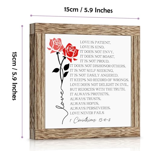 Christian Decor Religious Wood Sign Desk Decor Farmhouse Bible Verse Sign Christian Home Desk Tabletop Shelf Decoration Scripture Wooden Signs with Love Quotes Anniversary Wedding Gift - color: LOVE