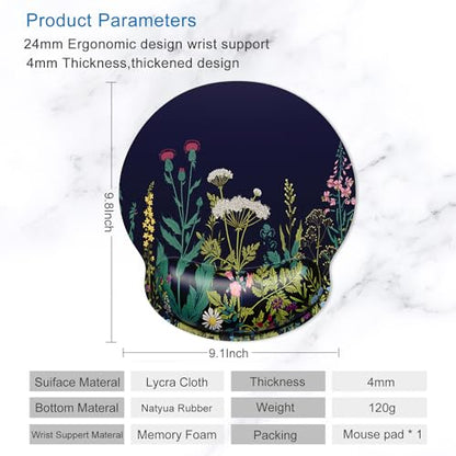 ITNRSIIET Ergonomic Mouse Pad with Wrist Support Wrist Rest Smooth Surface Non-Slip Rubber Base Comfortable Office Supplies Pain Relief, 9.8 x 9.1 inches, Wild Flower - color: Wild flower