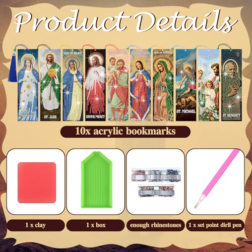 Sinload 10 Pcs Christian Diamond Painting Bookmark 5d Acrylic Art - style: Catholic