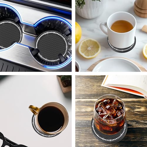 BFXM 2 PCS Bling Cup Holder Coasters for Car 2.75 inch (White Diamond) - color: Black+Bling White