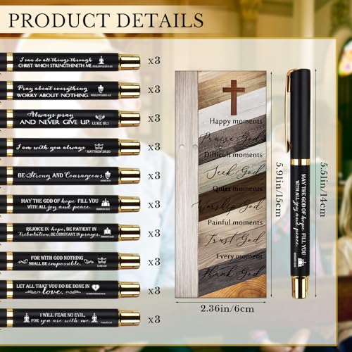 Lincia 30 Sets Christian Gifts Pens Bookmarks Keychains for Church, Black - color: Black