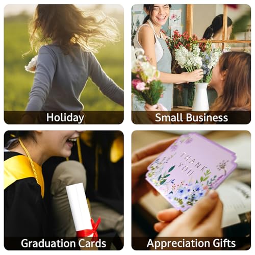 ukee's Floral Thank You Cards, Die-Cut Gold Foil, 100 Cards with Envelopes