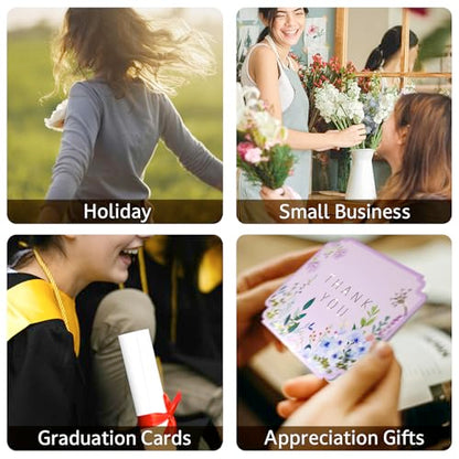 ukee's Floral Thank You Cards, Die-Cut Gold Foil, 100 Cards with Envelopes