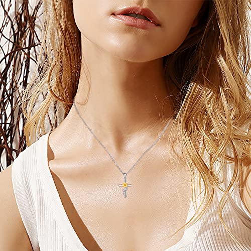 Distance Cross Necklace for Women 925 Sterling Silver Jewelry Pendant Necklace for Mom Wife Gift for Mother's Day or Birthday - style: Sunflower Cross Necklace
