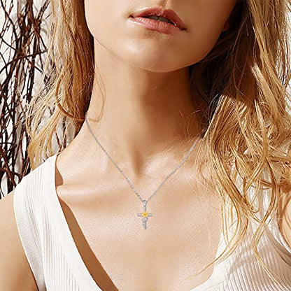 Distance Cross Necklace for Women 925 Sterling Silver Jewelry Pendant Necklace for Mom Wife Gift for Mother's Day or Birthday - style: Sunflower Cross Necklace