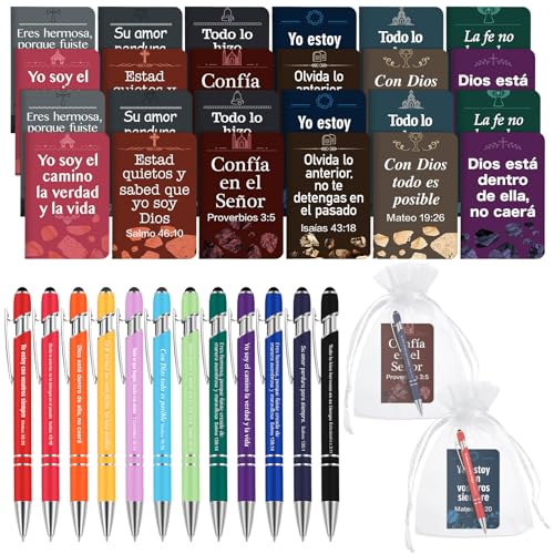 Fuyoooo 72 Pc Regalos Cristianos Spanish Catholic Bible Pens Notebooks - style: Classic Style