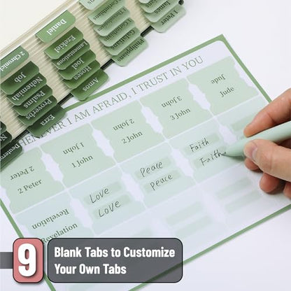 Mr. Pen- Laminated Bible Tabs, 75 pcs, Easy-to-Read & Apply - color: Sage Green