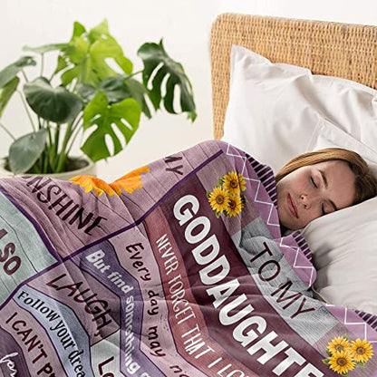Quilazy Goddaughter Gifts from Godmother Godfather Godparents, God Daughter Gift Blanket, Christian Christmas Baptism First 1st Communion Confirmation Gifts for Teen Girls Women Blanket 60"X 50" - color: Purple（goddaughter）, size: 60"x50"