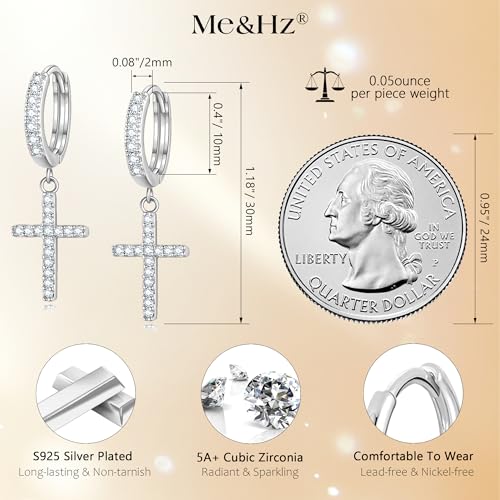 Me&Hz Cross Dangle Earrings for Women Men Cross Huggie Hoop Earrings - color: Silver