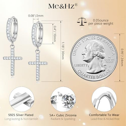 Me&Hz Cross Dangle Earrings for Women Men Cross Huggie Hoop Earrings - color: Silver