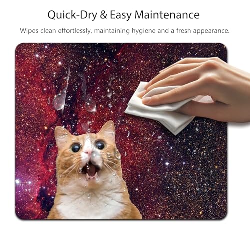 Surprised Space Cat Meme Mouse Pad, Funny Cosmic Kitty Red Nebula Desk Mat - color: Brown Dark Red