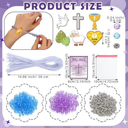 Liliaafar 24 Sets Easter Crafts Holy Week Bead Bracelet Craft Kits with Card Easter Party Favors DIY Holy Week Sunday Beaded Gifts Religious Christian Bracelet Kits for Spring Art Gifts