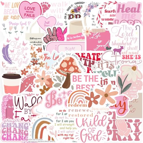 100PCS Bible Verse Stickers,Pink Christian Inspirational Aesthetic Decals,Vinyl Waterproof Religious Faith Stickers,for Water Bottles Laptop Journal Guitar Scrapbook