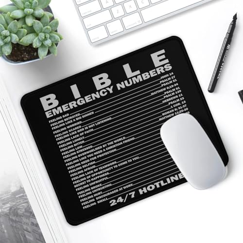 Bible Emergency Numbers Mouse Pad, 9.5x7.9 Inches, Scripture Reference List, Christian Inspirational Desk Accessory Mouse Mat