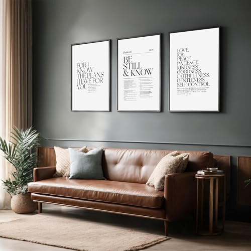Minimalist Bible Verse Wall Art Set of 3 Scripture Posters Be Still and Know Christian Wall Decor Black and White Canvas Prints for Bedroom Living Room Religious Art Unframed 24"L X 16"W