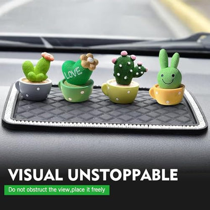 4 PCS Cute Mini Cactus Figurines, Car Dashboard Decorations, Resin Cactus Accessories, Universal Plant Decoration Accessories for Most Cars (Green)