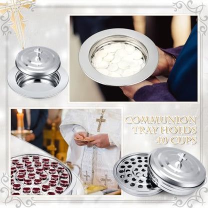 Zhehao 3 Pcs Communion Tray Set for Church, Tray & Plates with Lids, Silver - size: Silver
