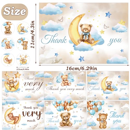 30 Pieces Bear Baby Shower Thank You Cards, Bear Balloon Thank You Cards with Envelopes and Stickers for Baby Shower Wedding Bridal Wedding Party Supplies - color: Bear