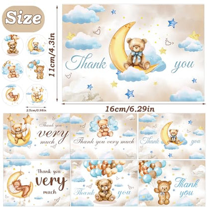 30 Pieces Bear Baby Shower Thank You Cards, Bear Balloon Thank You Cards with Envelopes and Stickers for Baby Shower Wedding Bridal Wedding Party Supplies - color: Bear