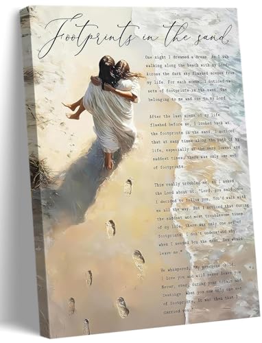 YOXORDQ Framed Footprints in the Sand Canvas Wall Art-12x16in - color: Footprints, size: 16"L x 12"W
