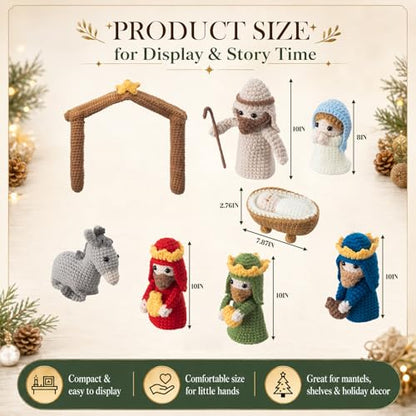 Qunclay 8 Pcs Knit Christmas Nativity and Figures Set for Women Men
