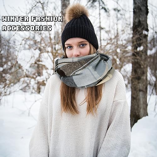 Loritta Winter Scarf for Women, Long Plaid Shawl Wraps Scarves Gifts - color: T-khaki Blue Lattice
