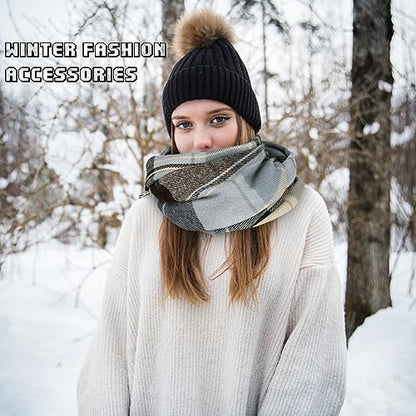 Loritta Winter Scarf for Women, Long Plaid Shawl Wraps Scarves Gifts - color: T-khaki Blue Lattice