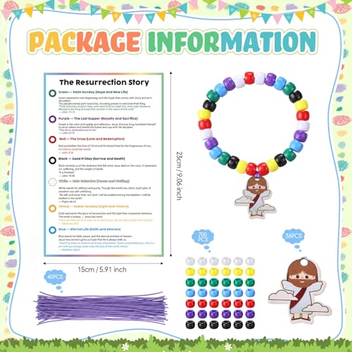 Canlierr 36 Set Religious Easter Crafts Holy Week Bead Bracelets Making Kit with Resurrection Story Card Jesus Pendant for Easter Resurrection Verse Story Decor Christian Sunday School Church Activity