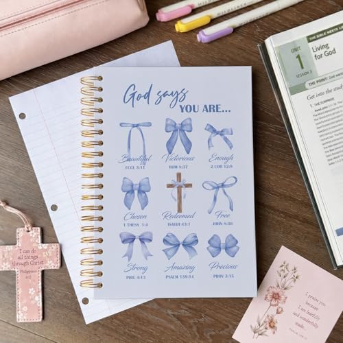 VONTP Bible Blue Bow Christian Notebook Journal for Women, 5.5 x 8.3 Inch - color: 001-Blue