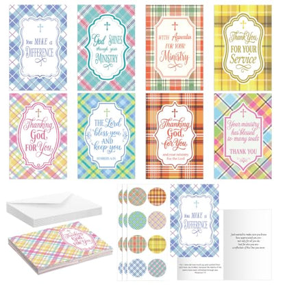 24 Pack Christian Pastor Ministry Appreciation Card, Ministry Plaid - style: Ministry Plaid