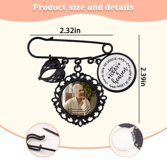 Wedding Double Picture Frame Brooch for Bride Grooms Boutonniece Pin for Wedding Bouquet - color: Black engraved