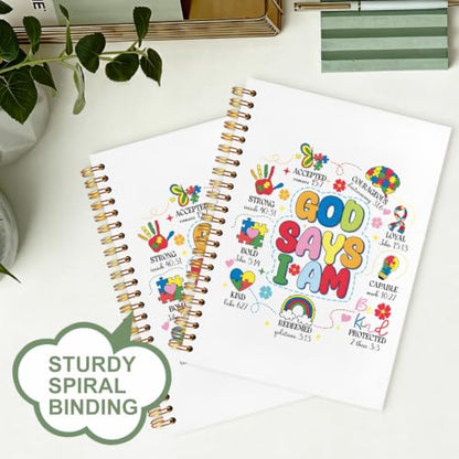 Autism Awareness Mental Health Bible Spiral Journal Notebook Gifts,God Says I Am Inspirational Christian Church Hardcover Spiral Notebook Office Supplies Gifts,5.5x8.3 Inch - color: white-God Says I Am Inspirational Christian