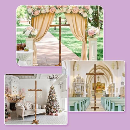 GOSR 71" Extra Large Wood Standing Cross, Wooden Wedding Arch Style